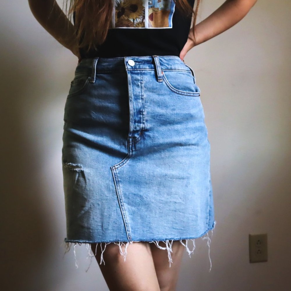 Gap Denim midi jean skirt with raw hem